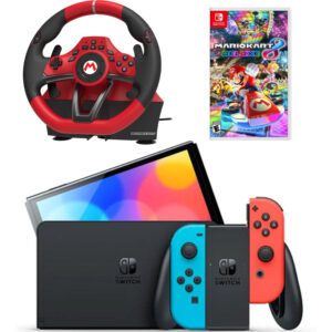 نینتندو سوییچ اولد - جوی کان قرمز/آبی + Mario Kart 8 Deluxe + فرمان بازی Hori Pro Deluxe